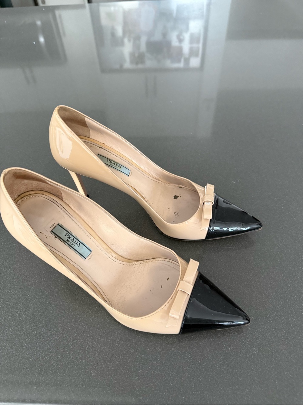 Prada Patent Nude Pointed-Toe Stiletto Heels